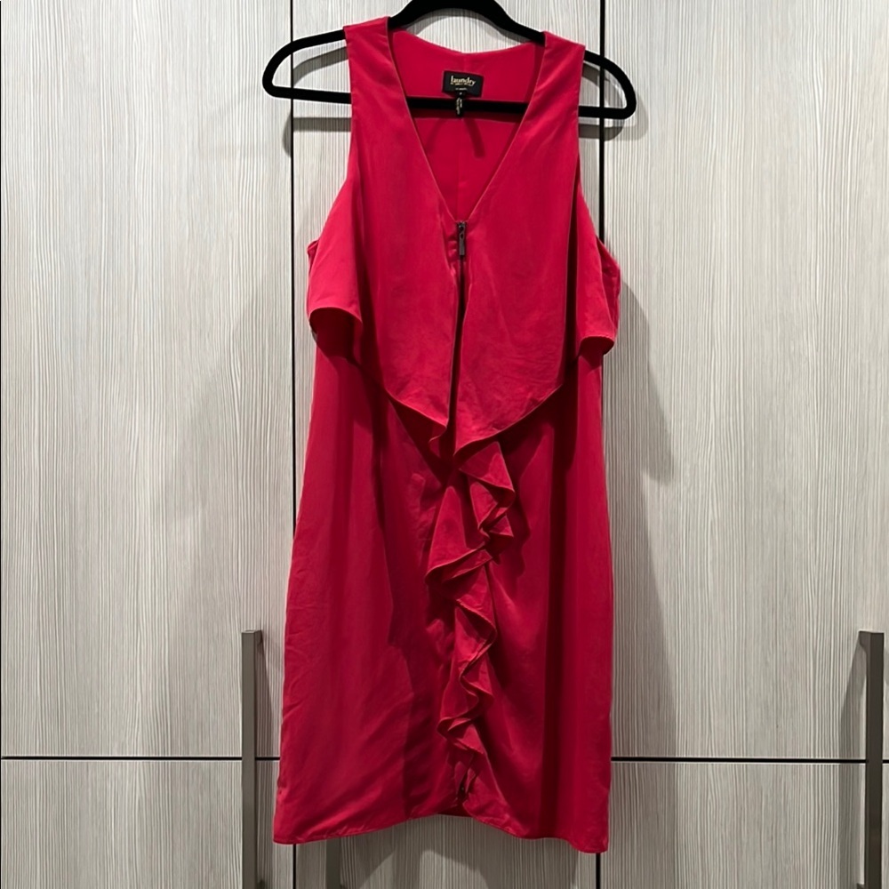 Laundry by Shelli Segal Hot Pink Sheath Dress – Ruffle Detail & Front Zip | 8